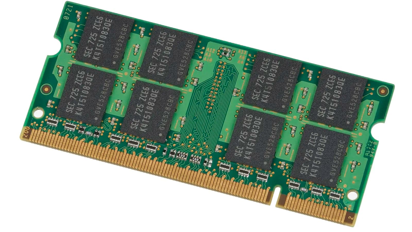 Close view of stacked memory dies bonded beside a processor package